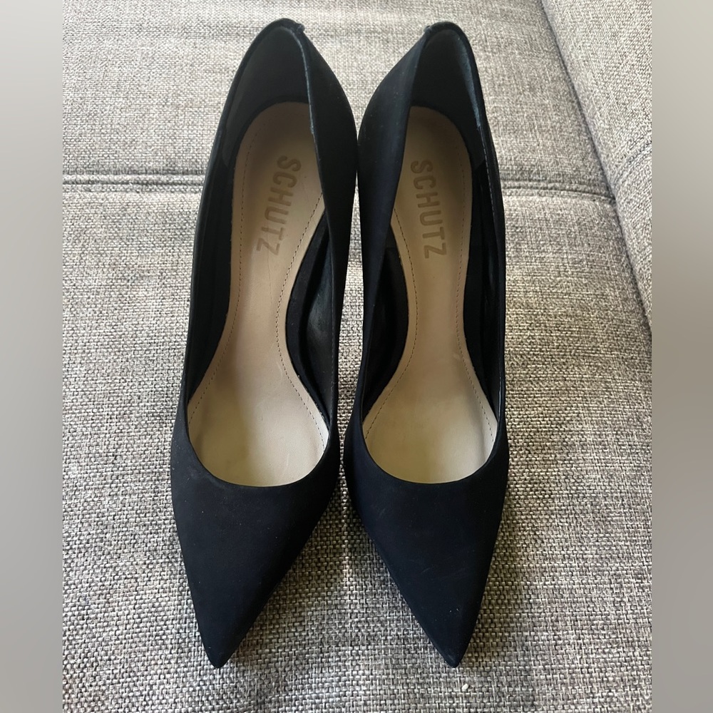 Schutz black suede heels